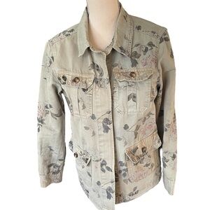 Design Lab (Lord & Taylor) Army Green/Floral Cotton Twill Utility Jacket (M)